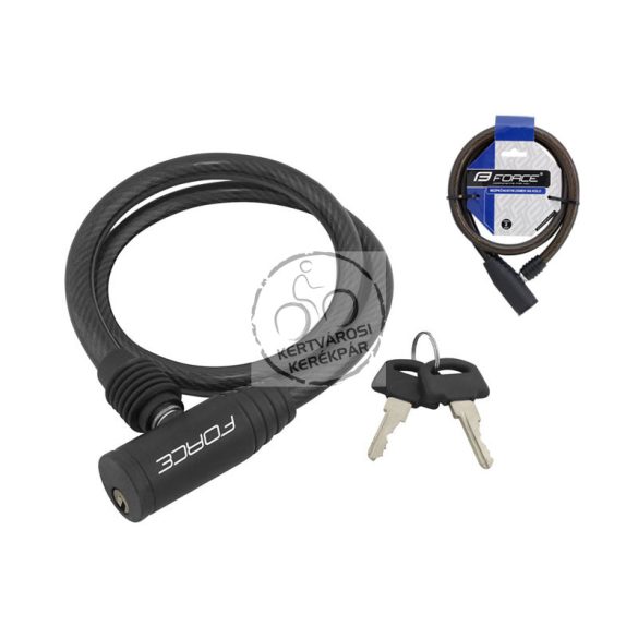 FORCE ECO spirál kerékpáros zár kulcsos 1200/8mm fekete