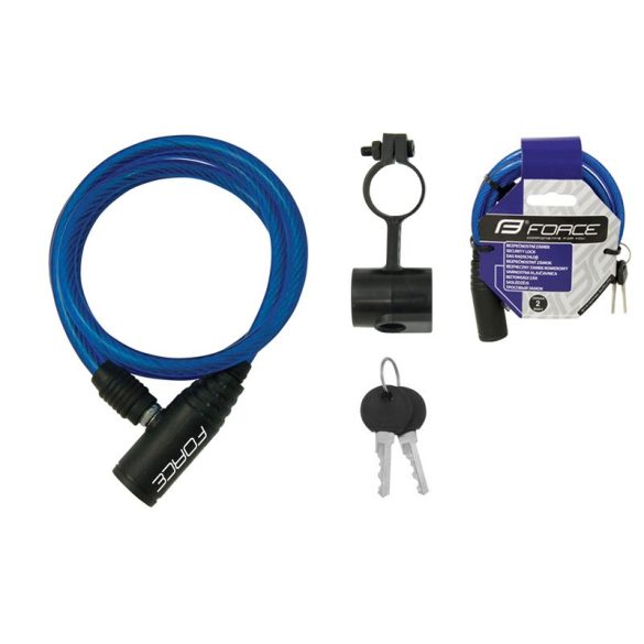 FORCE ECO spirál kerékpáros zár kulcsos 1200/8mm kék